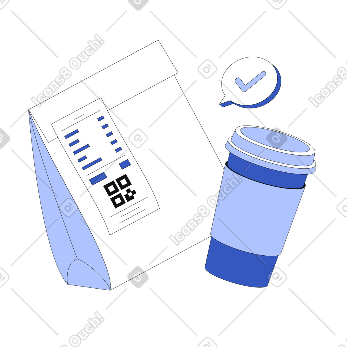 Food order complete illustration in Techny style download in PNG, SVG
