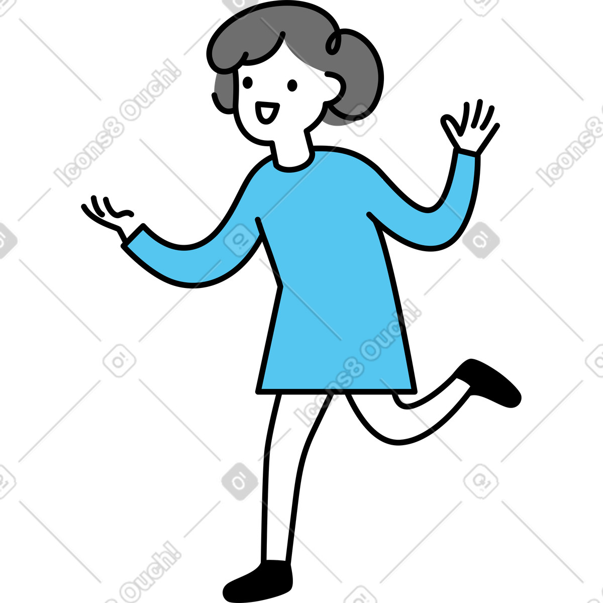 Illustration Fille agitant sa main dans le style Mochi à télécharger aux formats PNG, SVG