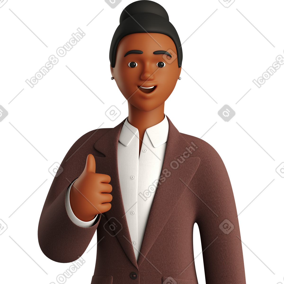 Ilustración Black businesswoman in brown suit showing thumbs up en estilo 3D Business a descargar en PNG y SVG