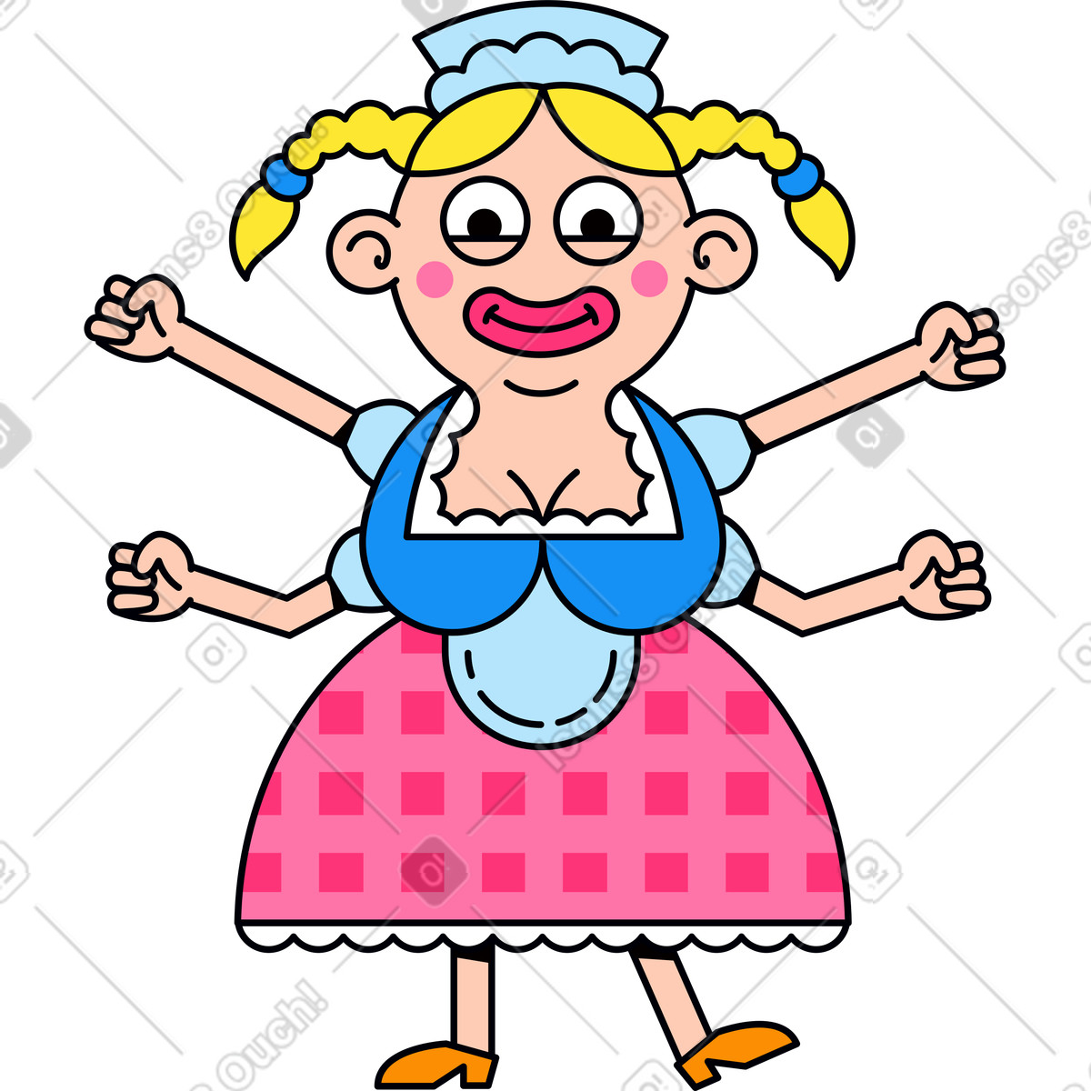 Personaggio ragazza con quattro braccia illustrazione in stile Droll scarica in PNG, SVG