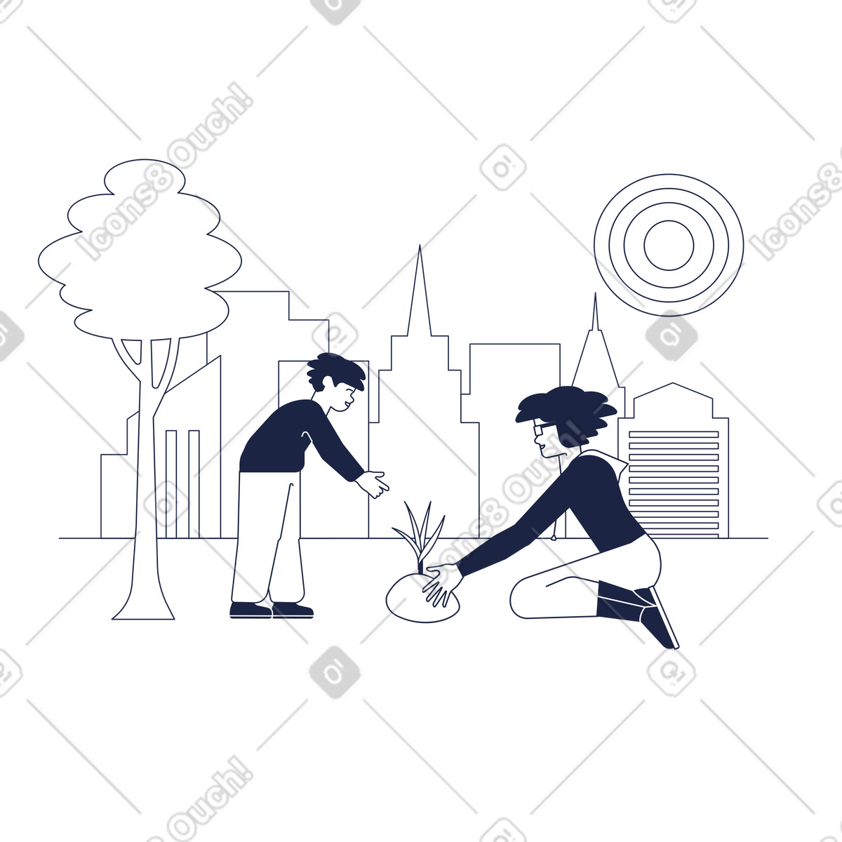 Ecology Lesson In The City illustration Urban Line style download PNG, SVG