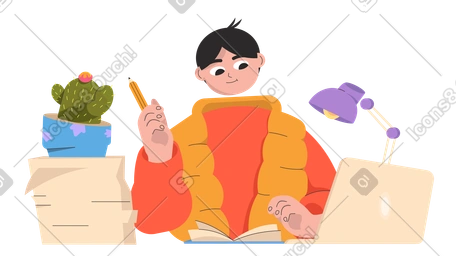 Student doing homework at desk PNG, SVG