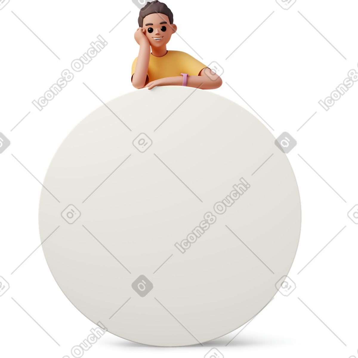Young woman leaning on big blank disk illustration in 3D Casual life style download in PNG, SVG
