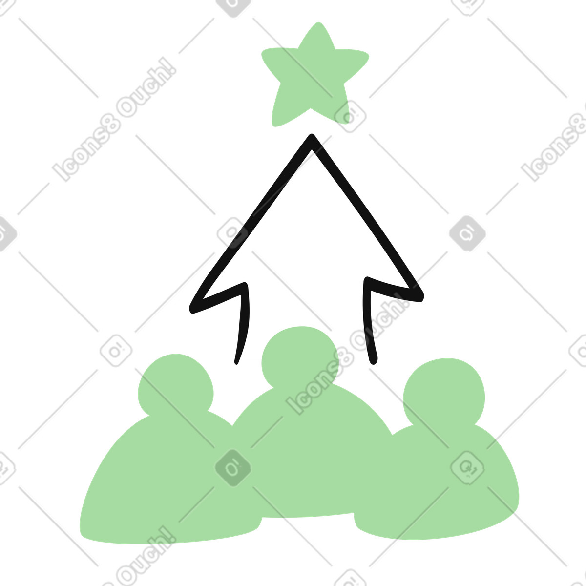 Ilustração de Team members united toward star achievement with central leadership arrow em no estilo Organic para baixar em PNG, SVG