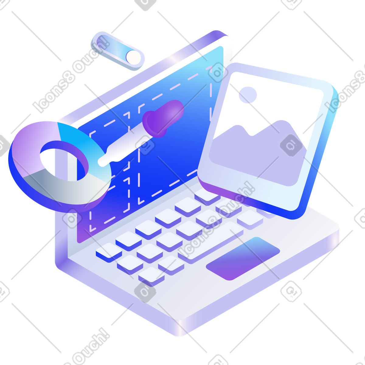 Laptop with graphic design software, UI and UX process illustrazione in stile Hi-tech scarica in PNG, SVG