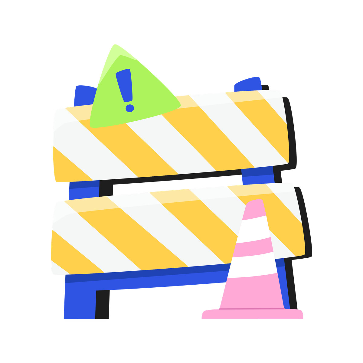 Ilustración Roadblock, traffic cone and warning sign en estilo Bouncy a descargar en PNG y SVG