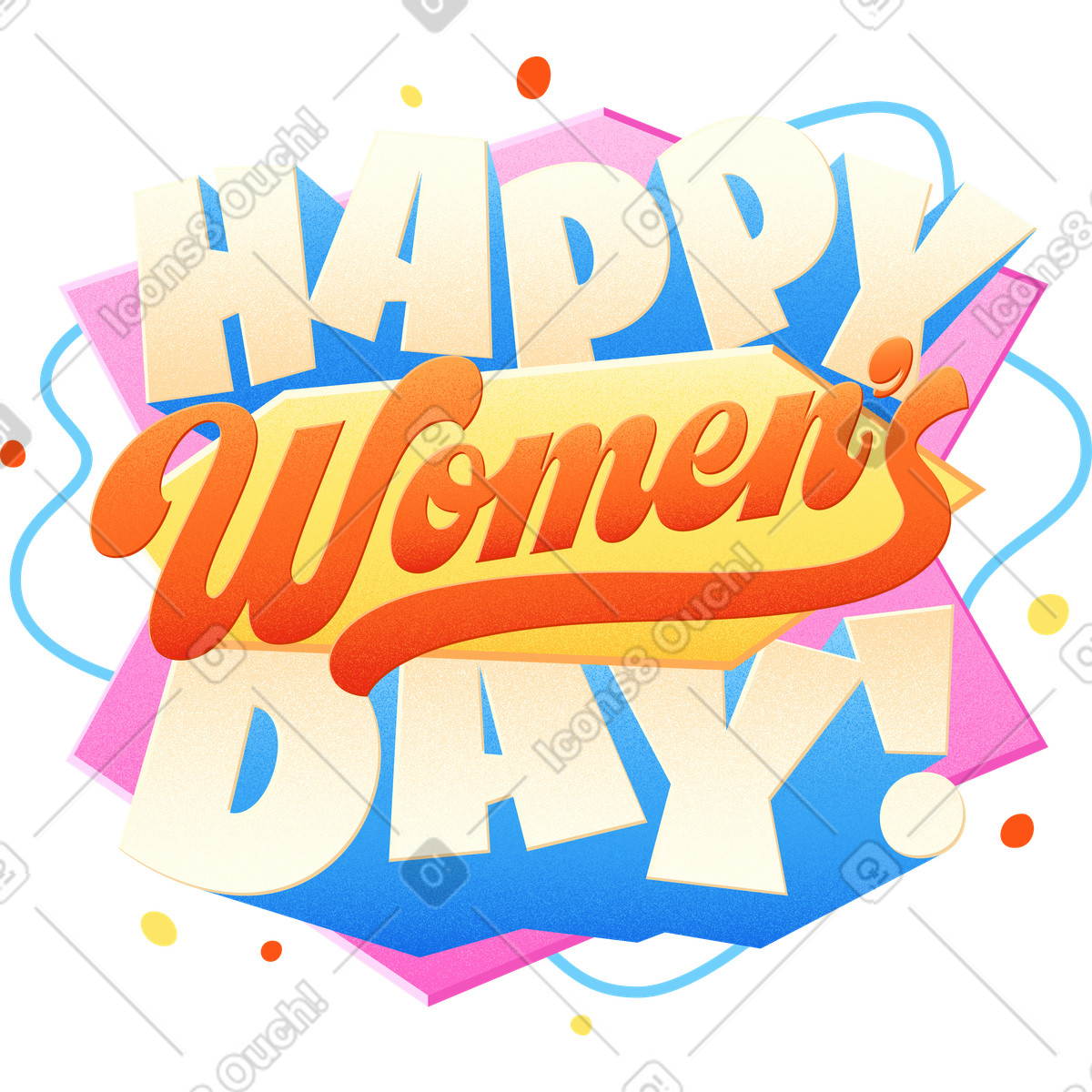 Lettering happy women's day! with decorative elements text illustration in style download in PNG, SVG