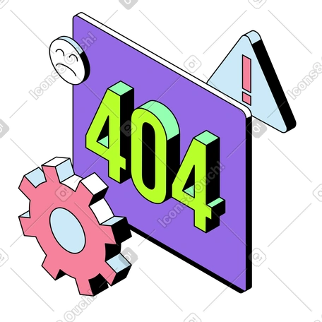 Code d'erreur 404 avec engrenage et panneau d'avertissement PNG, SVG
