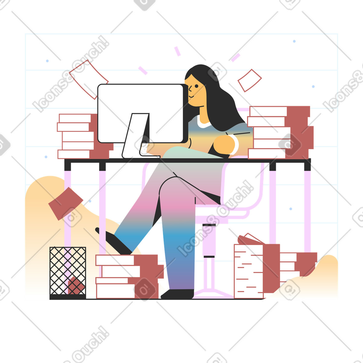 Working process animated illustration in Marginalia style download in GIF, Lottie (JSON), AE
