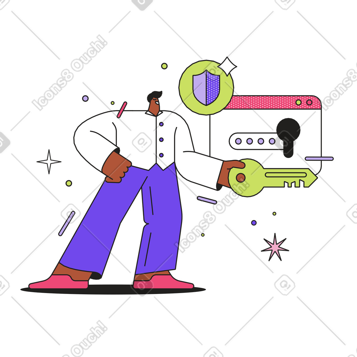 Guy ha la chiave per le informazioni protette da password illustrazione in stile Dazzle scarica in PNG, SVG