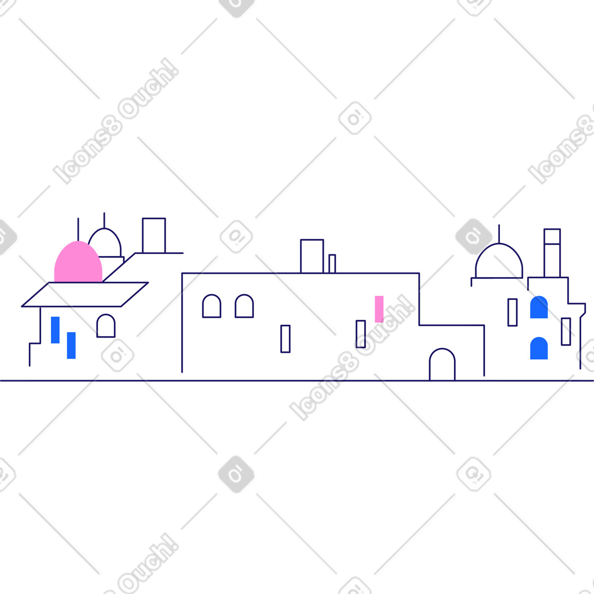 City for background with roofs of houses illustration in Matey style download in PNG, SVG
