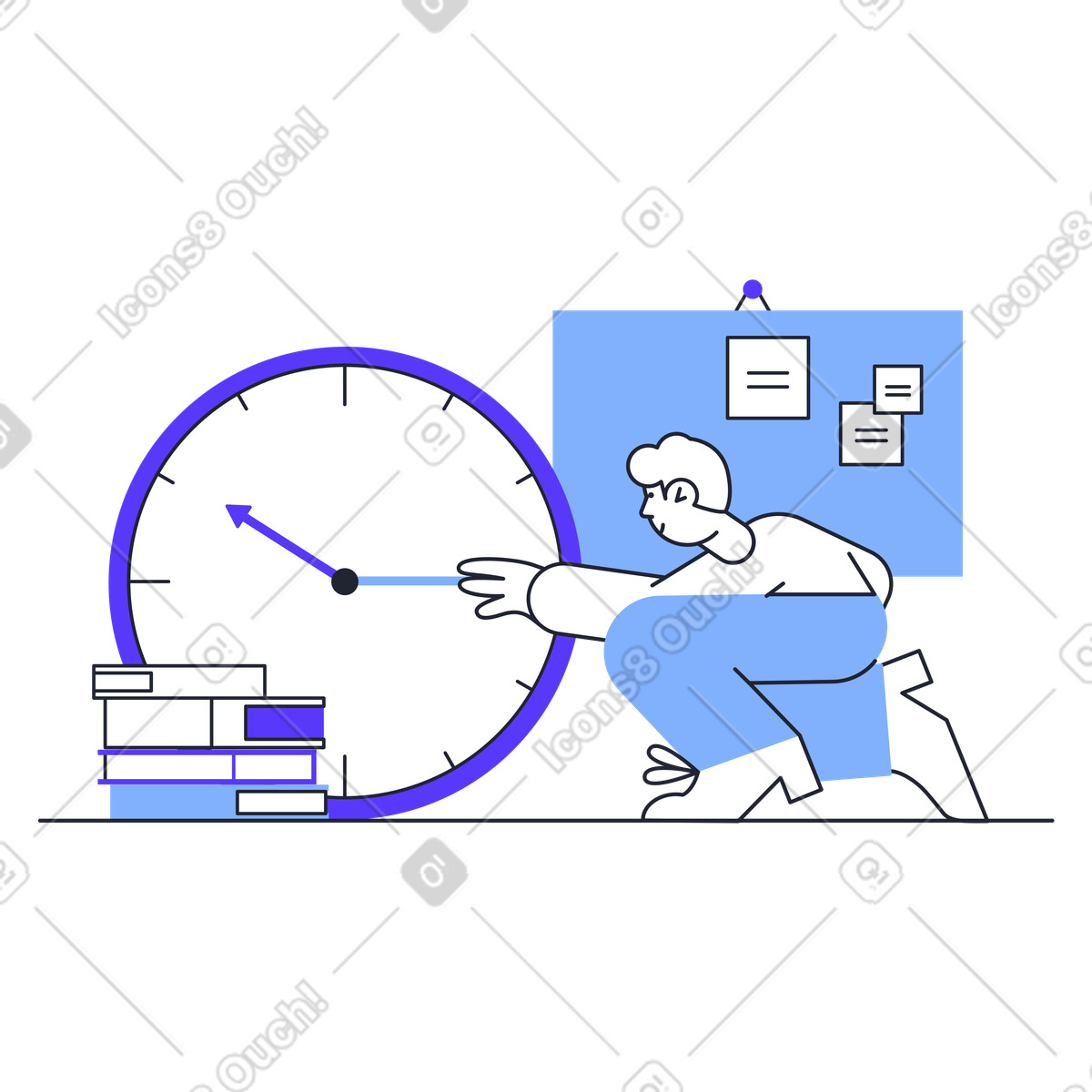Uomo che regola le lancette dell'orologio illustrazione in stile Pablita scarica in PNG, SVG