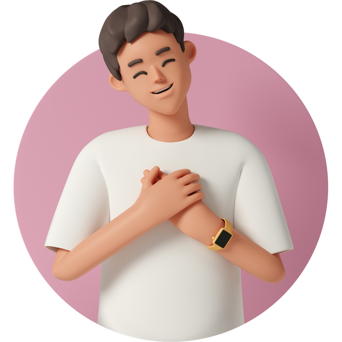 Ilustração de Avatar de homem feliz e agradecido de mãos dadas perto do coração em PNG e SVG