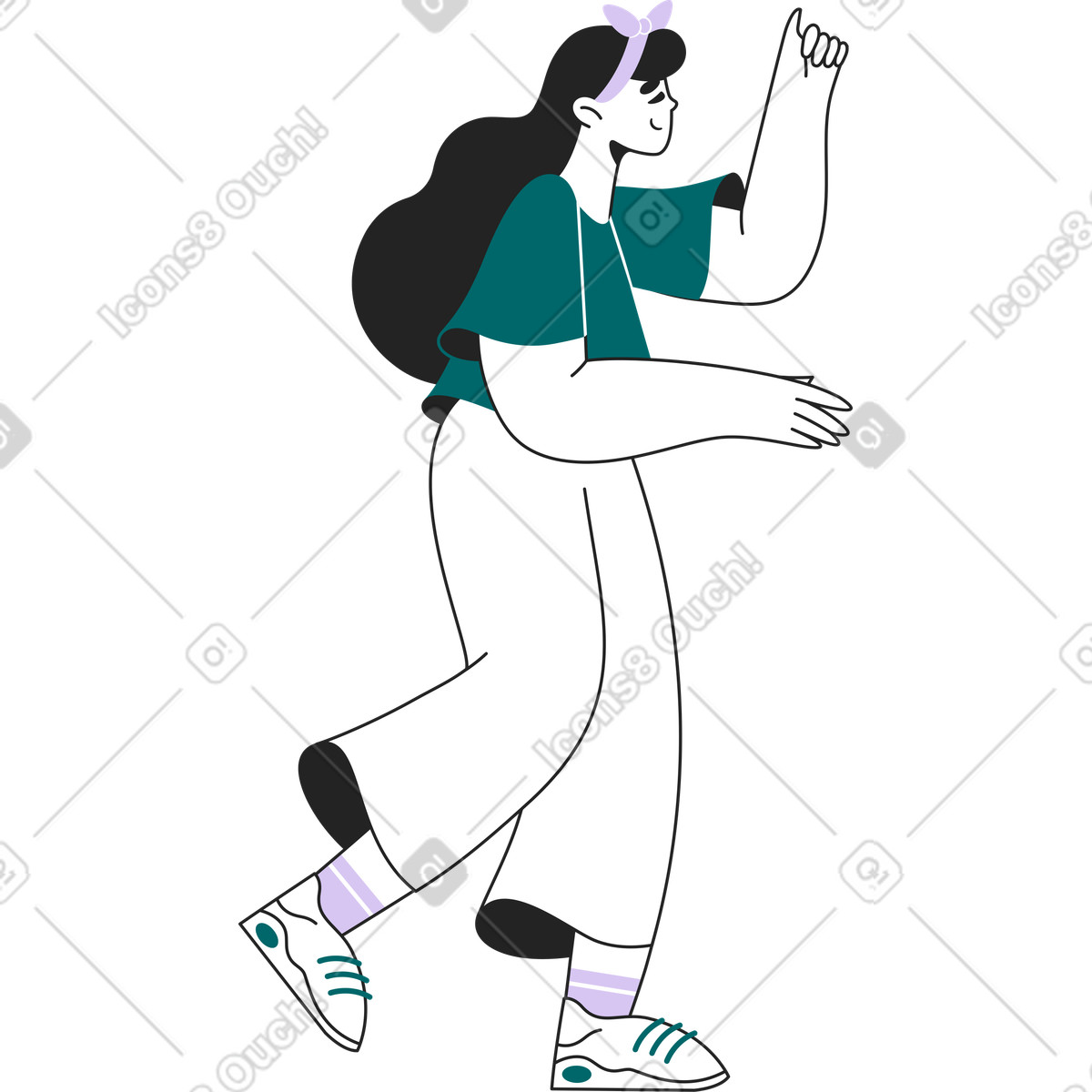 Ilustración Chica de pie con las manos levantadas en estilo Sammy Line a descargar en PNG y SVG