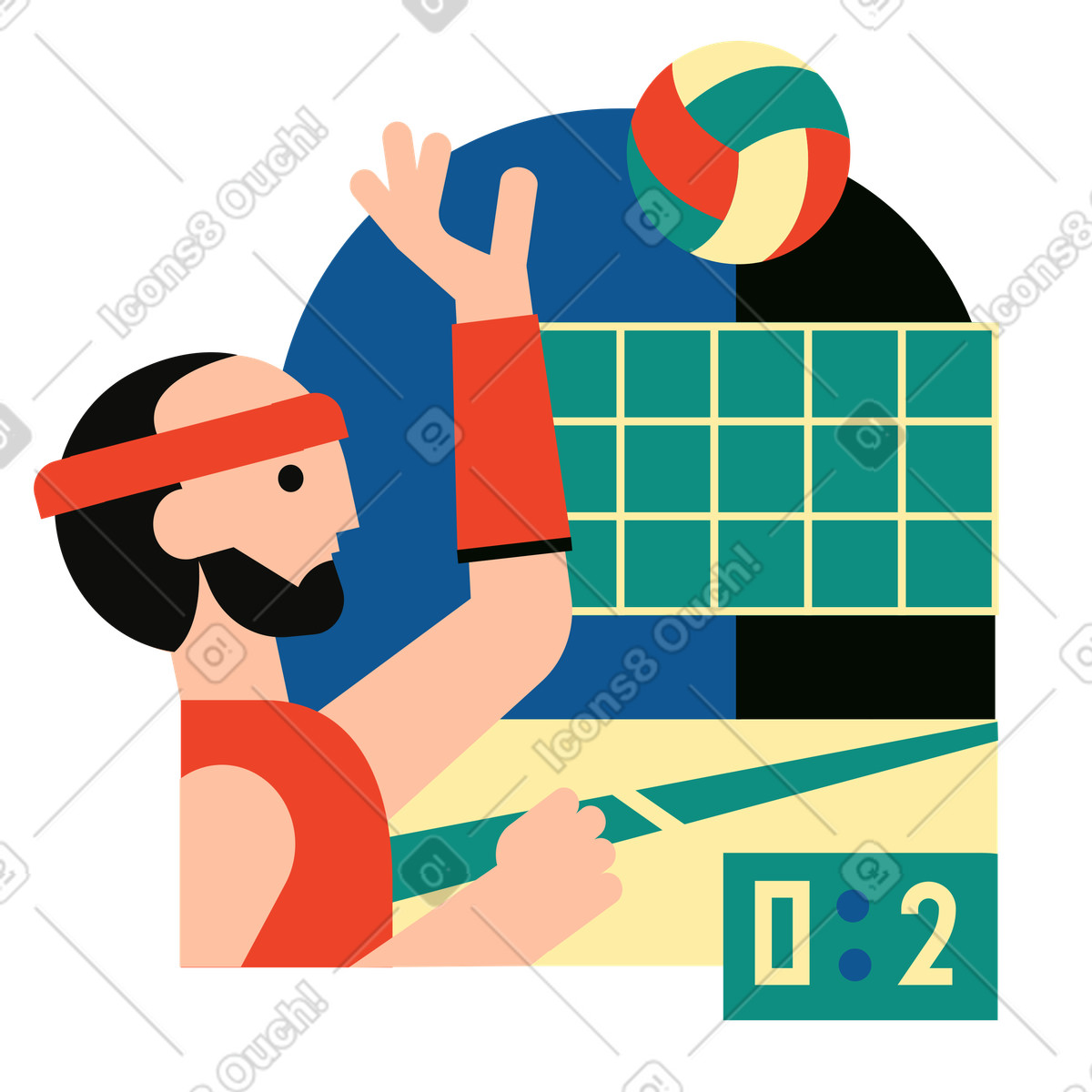 Illustration Sportif jouant au volley-ball dans le style Polar à télécharger aux formats PNG, SVG