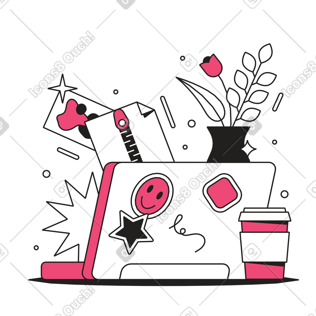 Freelance and remote work illustration in Dazzle Line style download in PNG, SVG