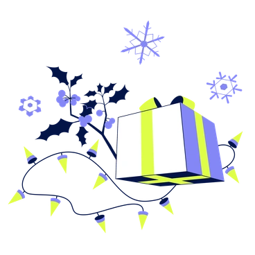 A gift box surrounded by holiday decorations - Glow style illustration