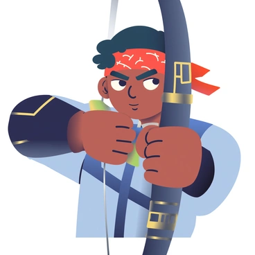 Close-up portrait of an archer holding a recurve bow with a determined expression