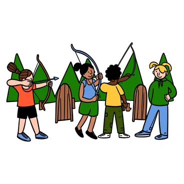 A group of young archers practicing their skills at a training camp