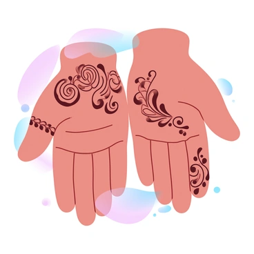 A close-up of a bride's hands showcasing "intricate mehndi designs" on her palms. The mehndi patterns are detailed with swirls, floral motifs, and geometric shapes. The skin has a warm, natural tone that contrasts beautifully with the dark brown color of the mehndi. Each finger is adorned with delicate designs that wrap around the knuckles. In the background, soft pastel colors create a gentle, gradient effect that enhances the focus on the hands.