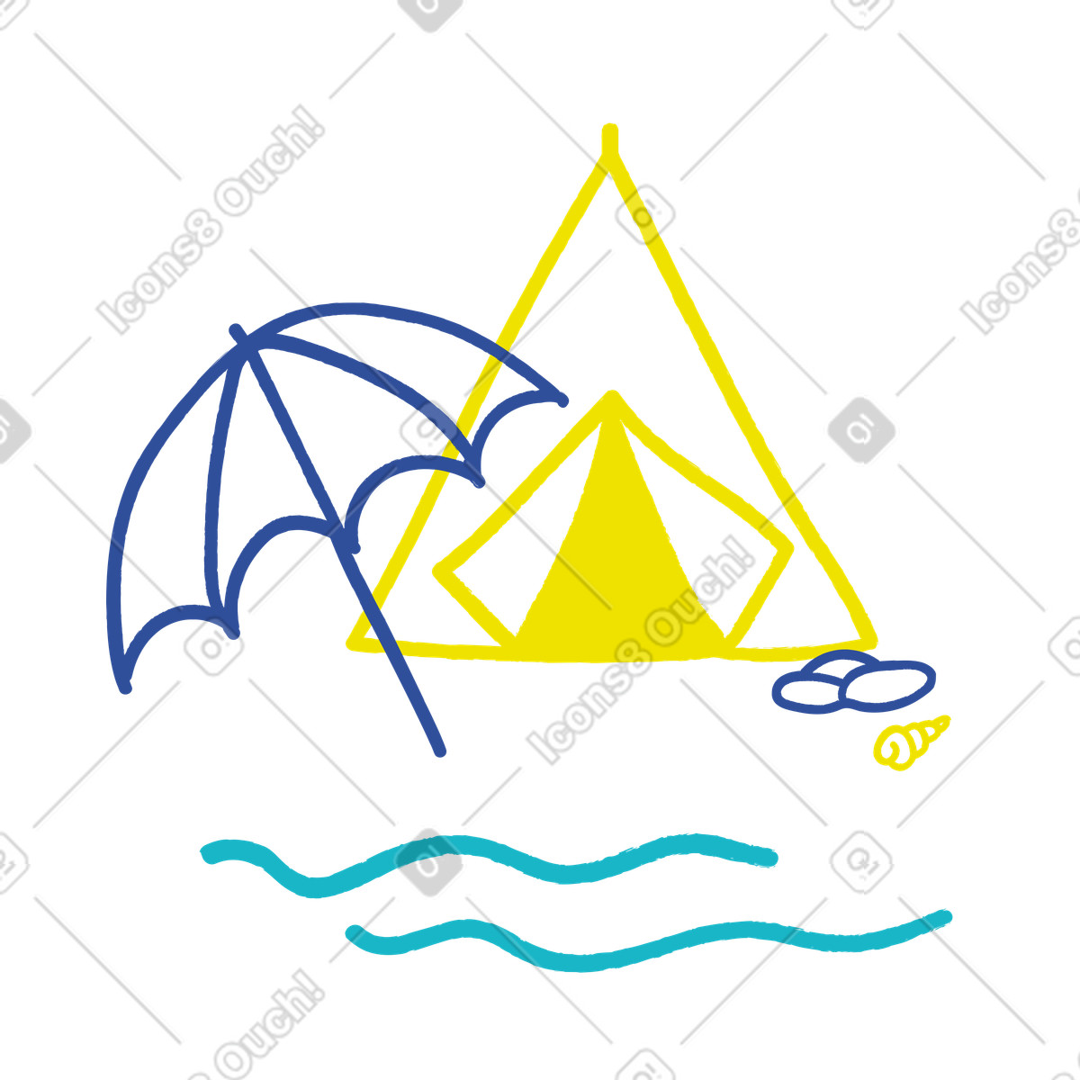 Camping near the sea illustration in Lime style download in PNG, SVG