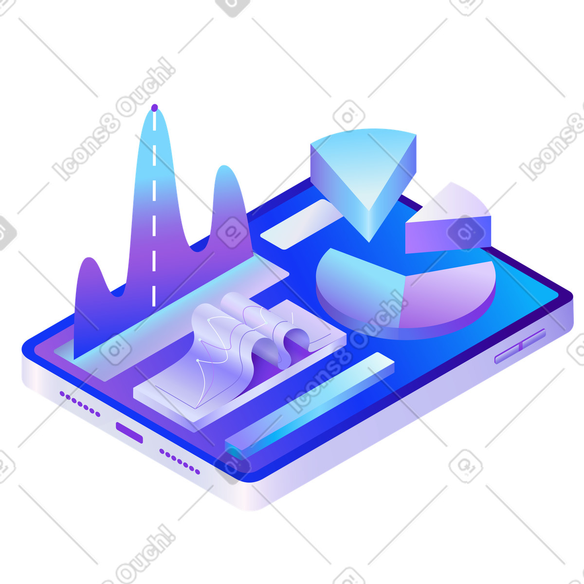 Tablet with analytics widgets, Modern data visualization illustration in PNG, SVG