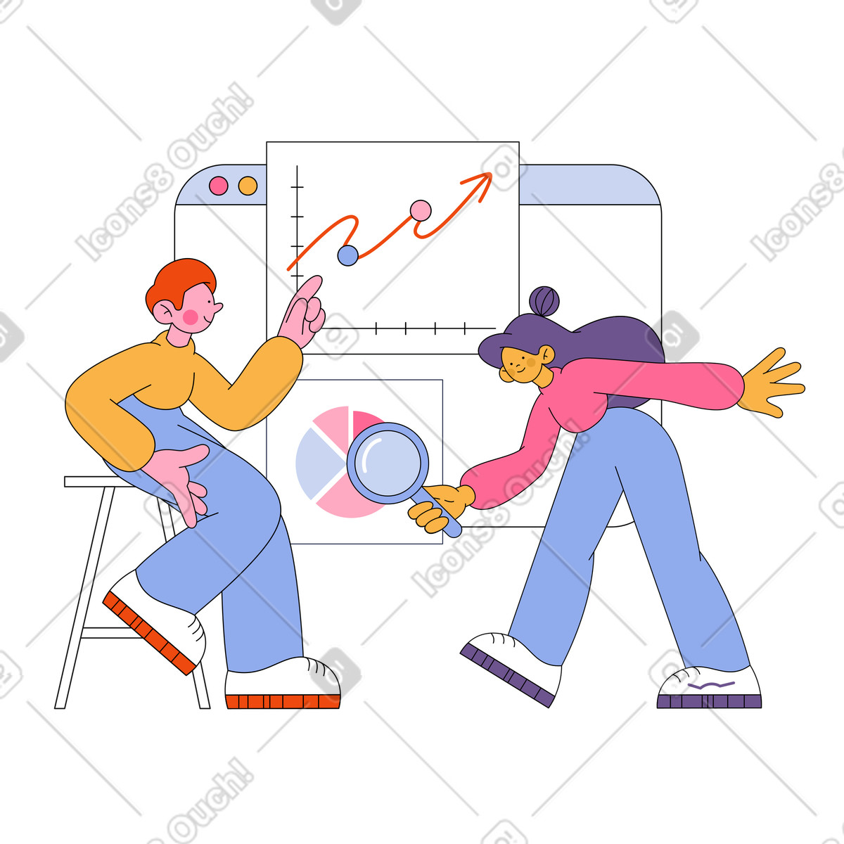 Project manager che analizzano le statistiche aziendali illustrazione in stile Bloom scarica in PNG, SVG