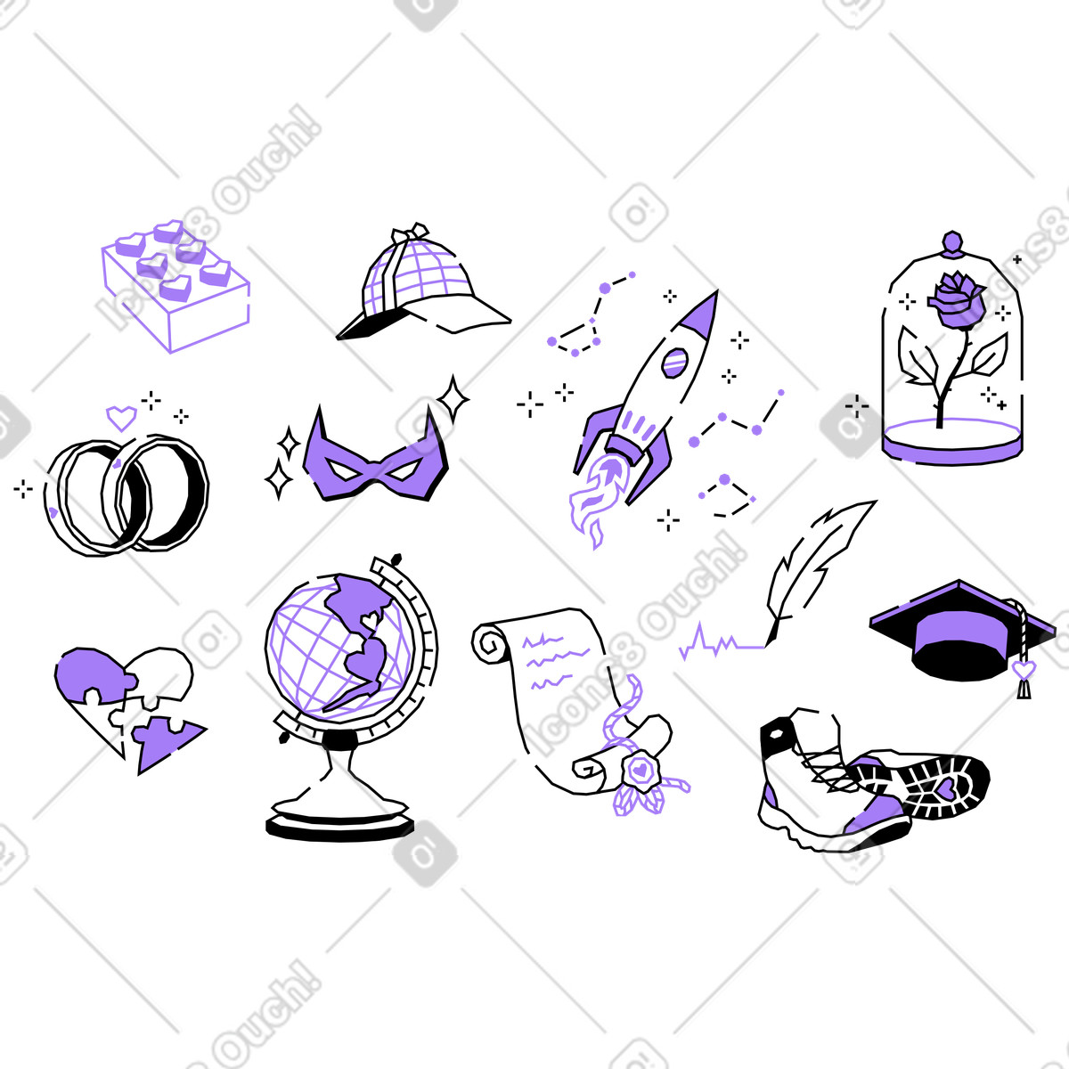 Ilustración animada Símbolos para los géneros de libros en estilo Amethyst a descargar en GIF, Lottie (JSON), AE