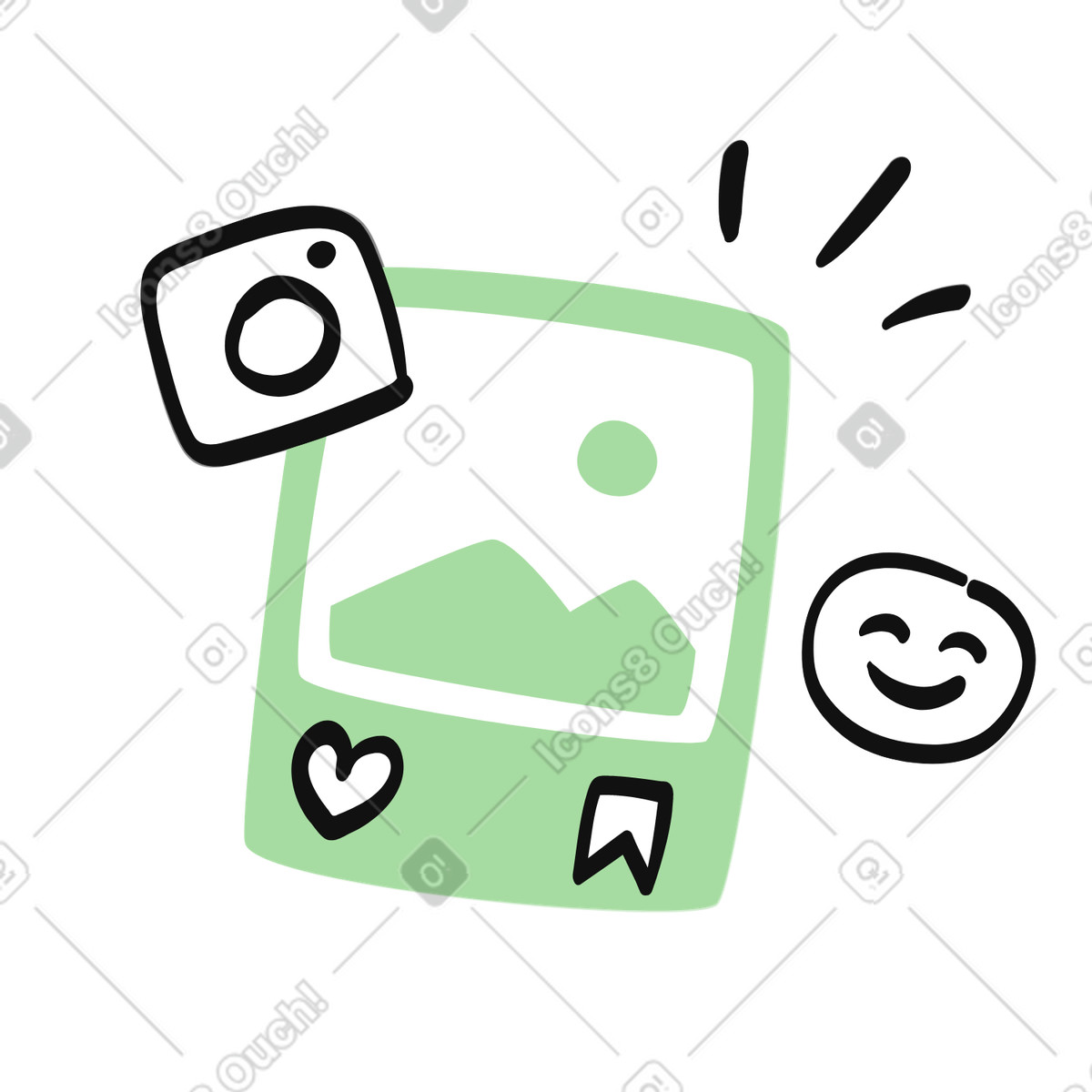 Instagram photo post with heart like icon and smiling emoji reaction illustrazione in stile Organic scarica in PNG, SVG