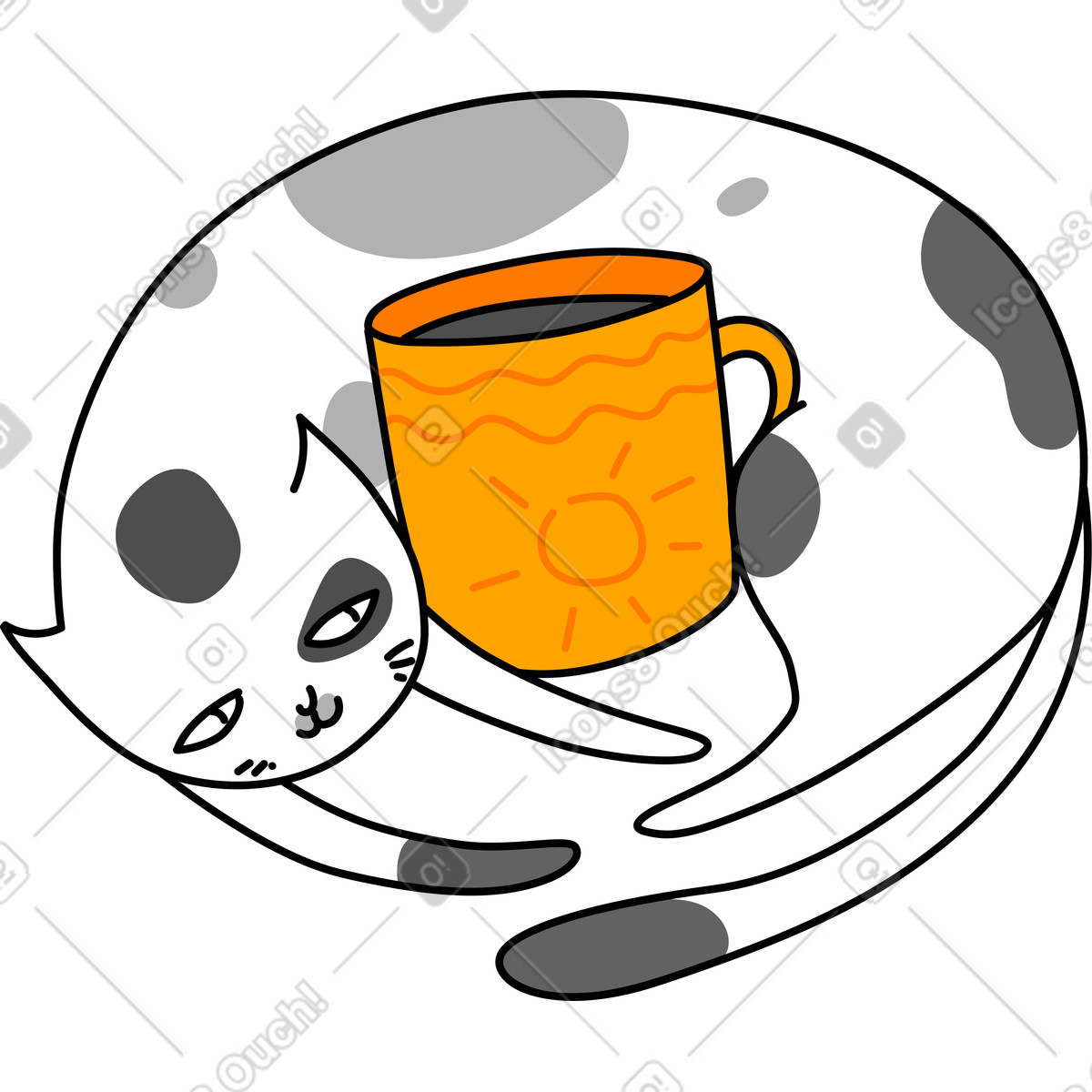 Gatto con tazza illustrazione in stile Purr scarica in PNG, SVG