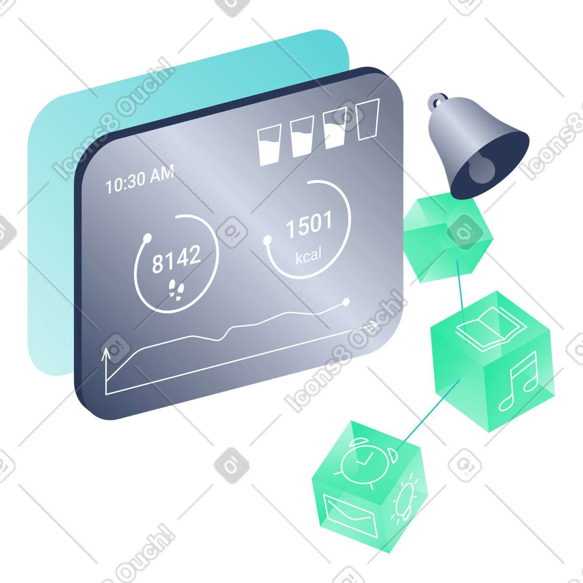 Ilustraci&oacute;n Espejo inteligente con seguimiento de salud y estilo vida, iot para monitorizar el bienestar, informaci&oacute;n sobre digital en Lucent a descargar PNG SVG