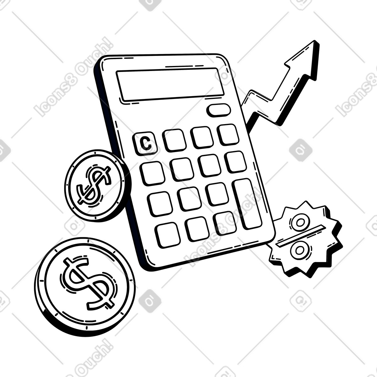 Ilustração animada de Loan interest growth with calculator and dollar coins, Mortgage rate comparison analysis em no estilo 3D Techny Line para baixar em GIF, Lottie (JSON), AE