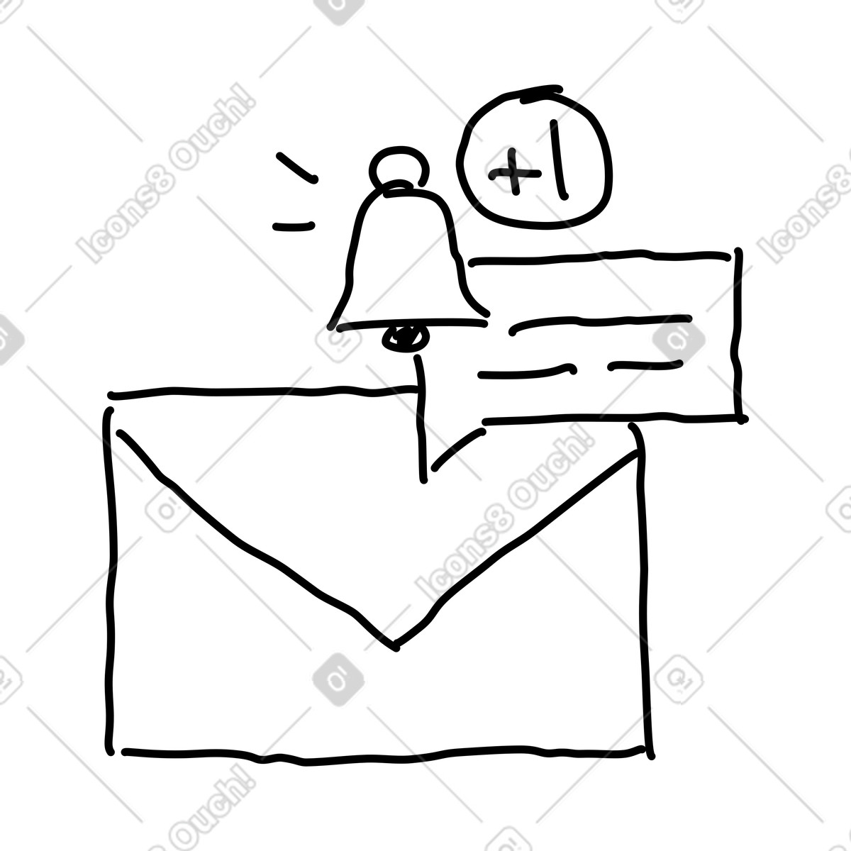 下载 Rough Sketch 风格的 Notification bell above envelope indicating new message alert received 插画，支持 PNG、SVG 格式