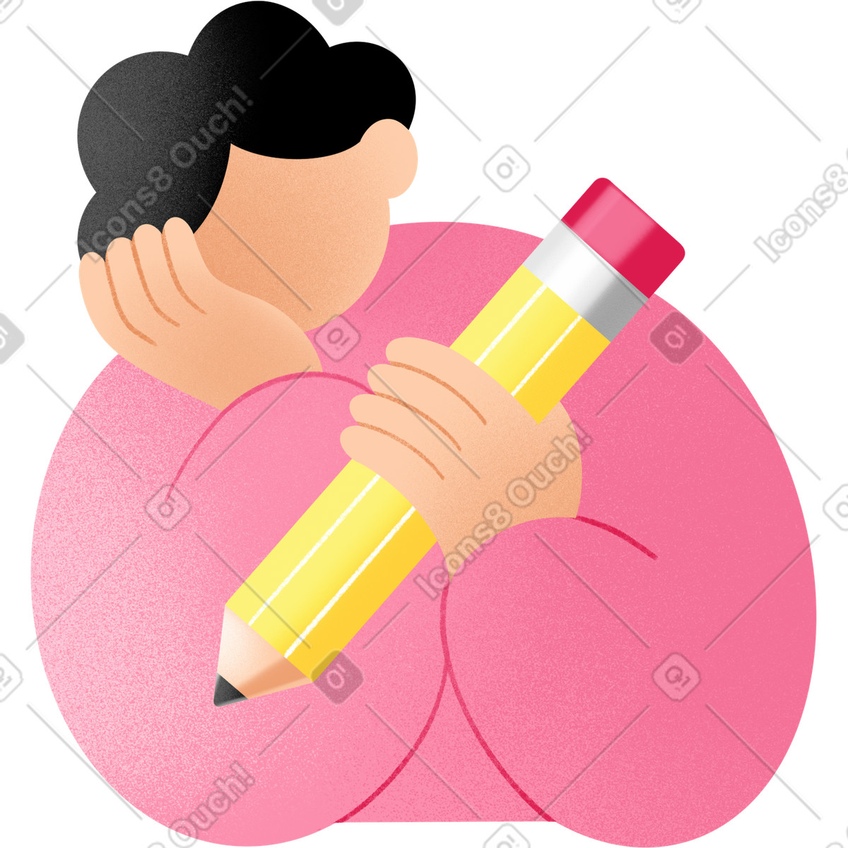 Young man thinking illustrazione in stile Joy scarica in PNG, SVG
