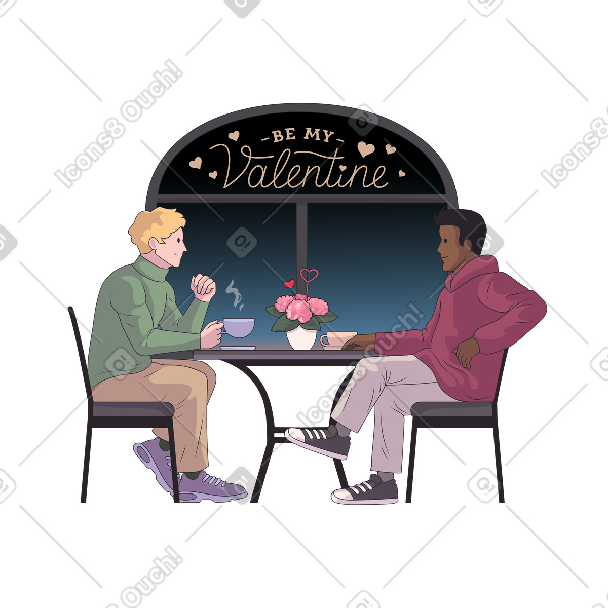 Ilustração de Dois homens em um encontro no café estilo Eastwood para baixar PNG, SVG