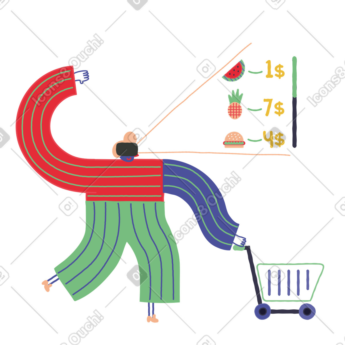 Uomo che fa shopping con visore vr illustrazione in stile Stripy scarica in PNG, SVG