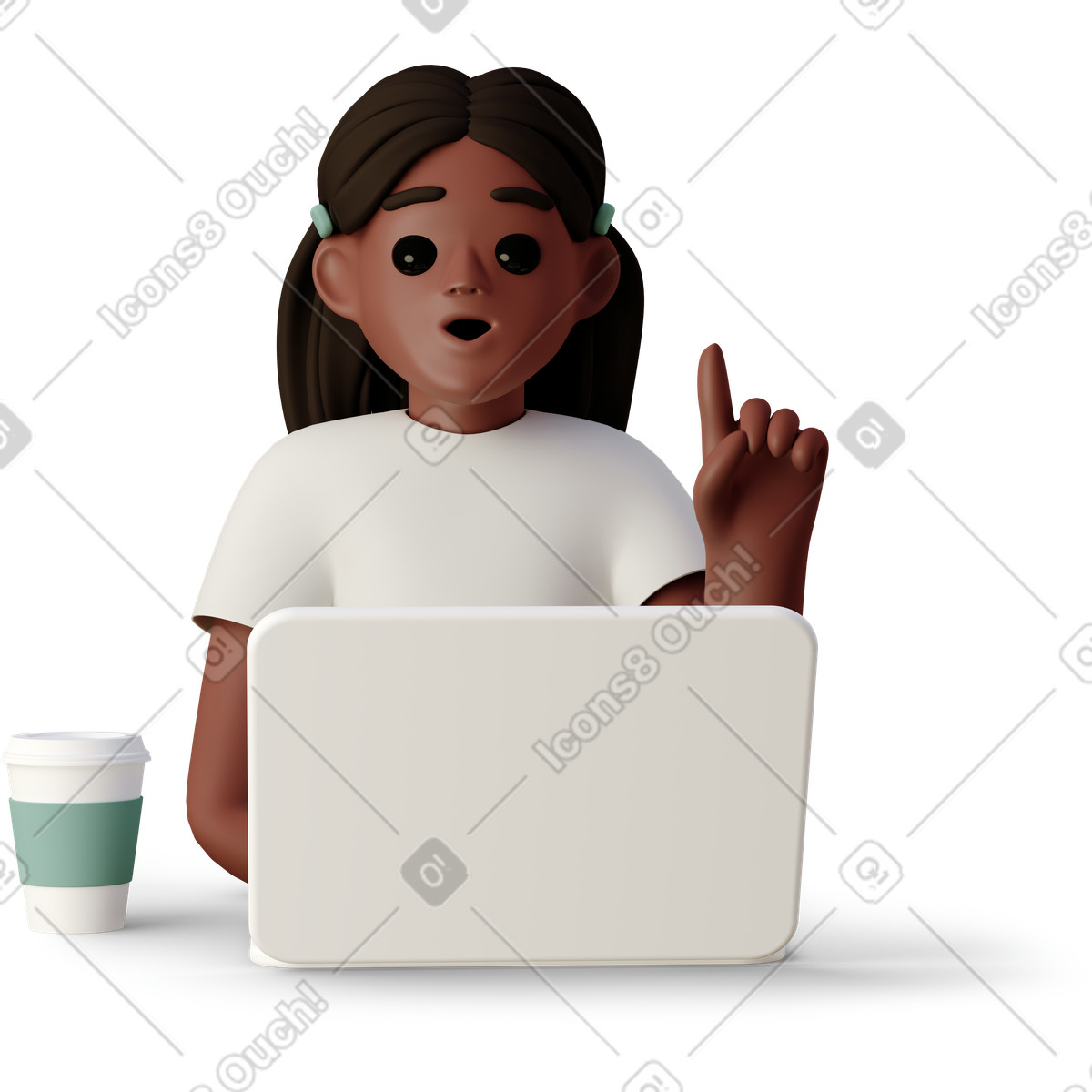 Girl sitting in front of laptop and having an idea illustrazione stile 3D Casual life scarica PNG, SVG