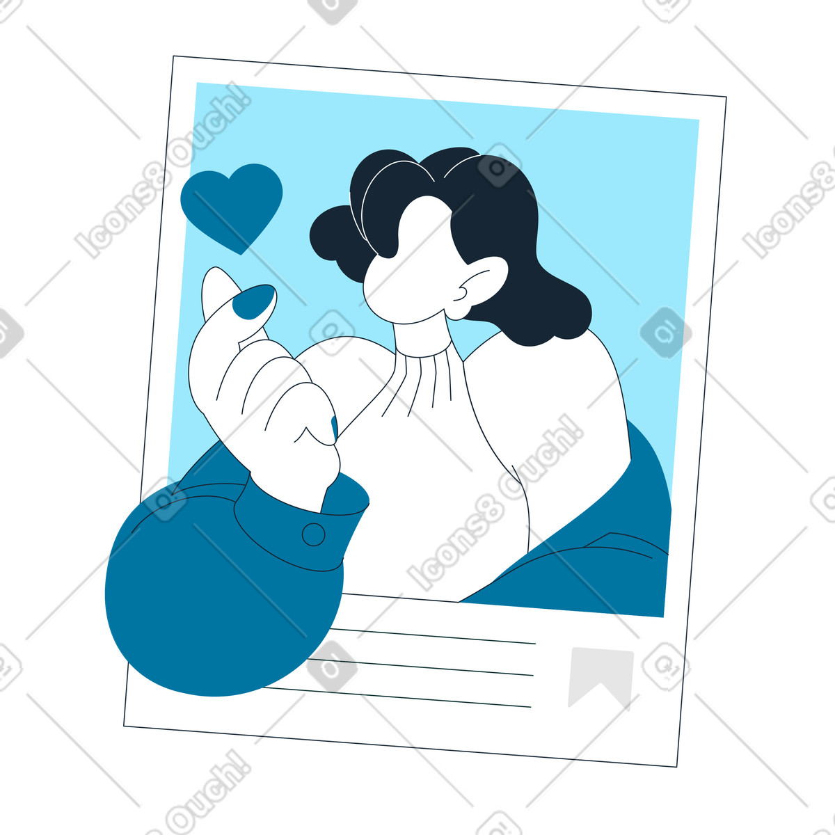 Social media photo with heart icon, networking appreciation illustrazione in stile Indigo scarica in PNG, SVG
