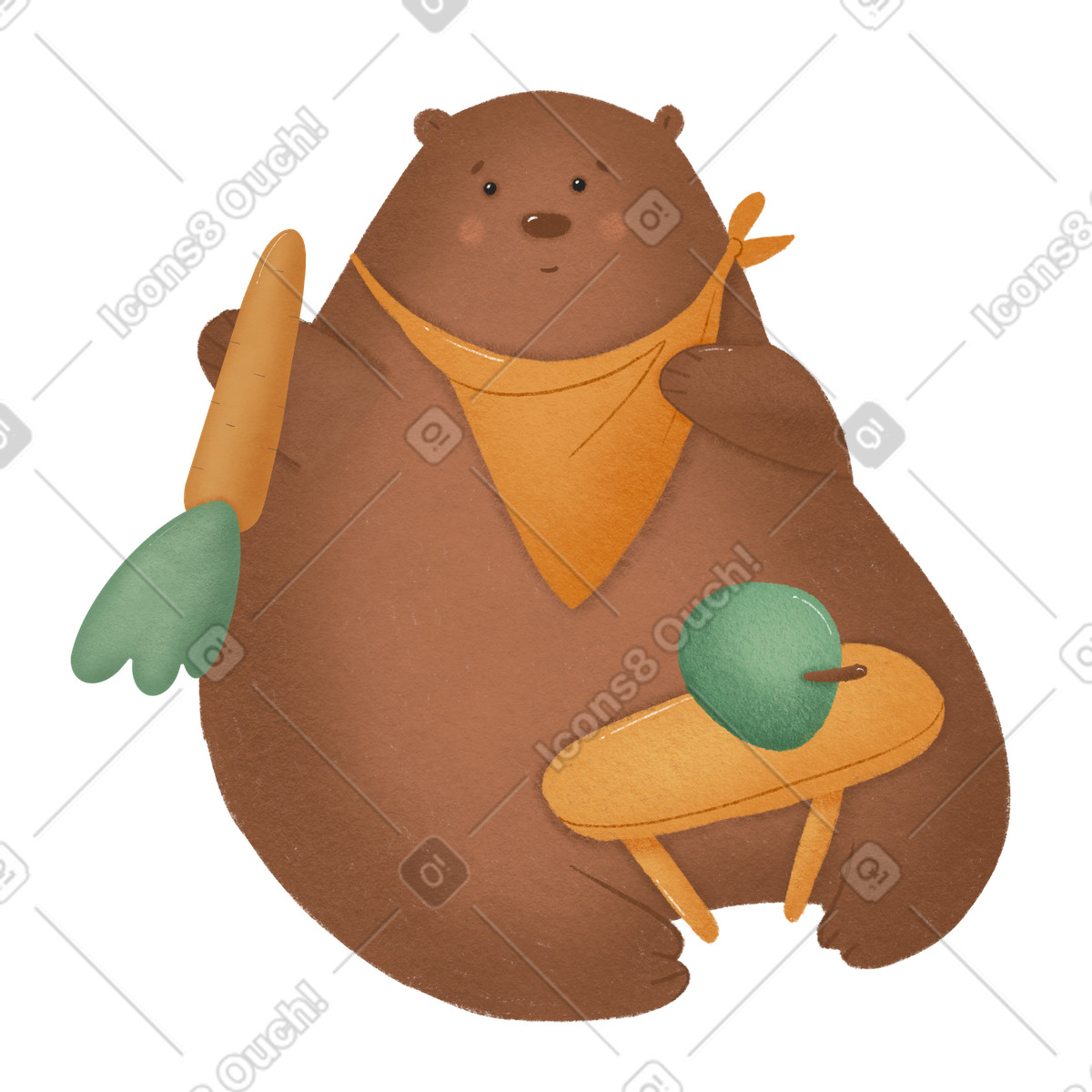 Bear with kerchief around neck eating healthy food illustration in Woolly style download in PNG, SVG