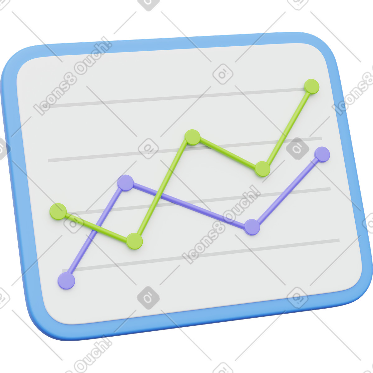 Performance analytics, multi line graph, growth chart illustration in 3D Playful style download in PNG, SVG