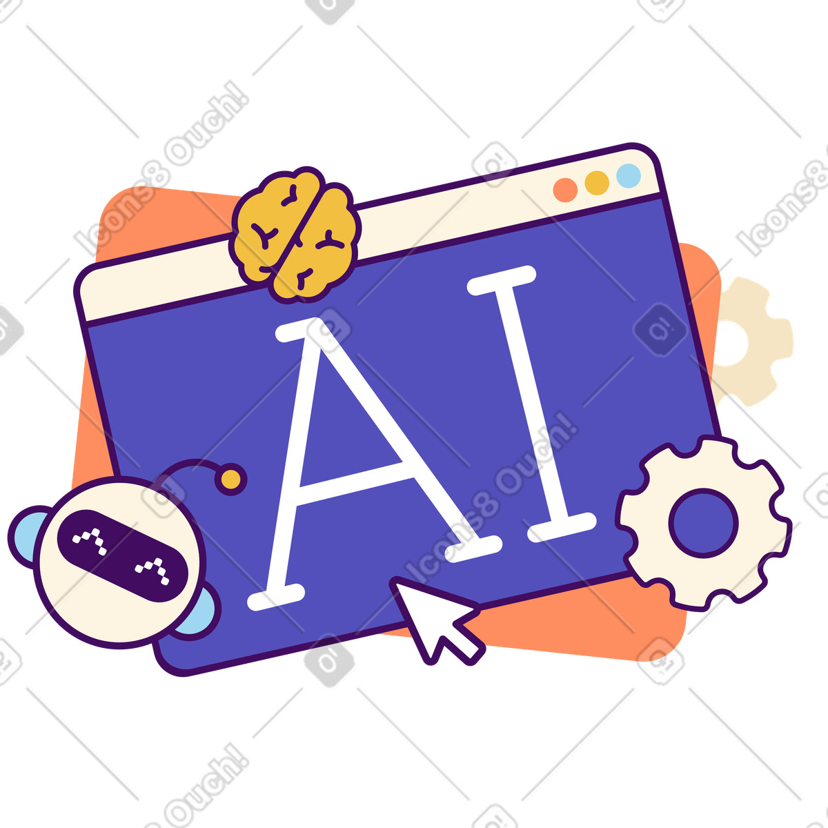 Ai lettering with chatbot, virtual assistant and digital automation illustration in PNG, SVG