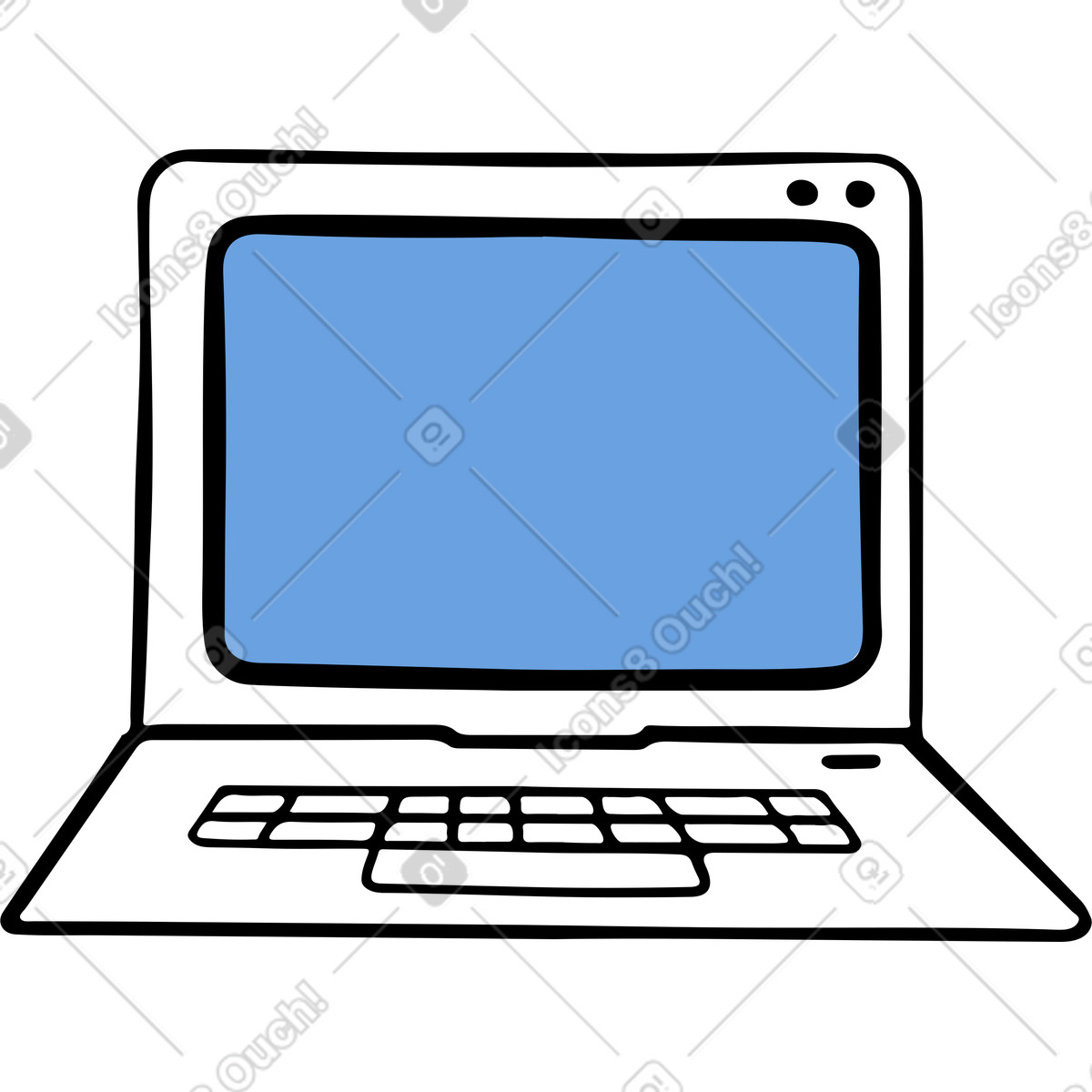 Apri un portatile bianco con una schermata blu illustrazione in stile Comic scarica in PNG, SVG