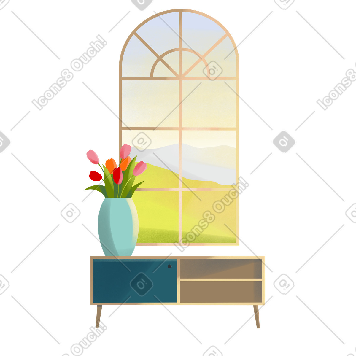 Summer landscape outside the window illustration in PNG, SVG