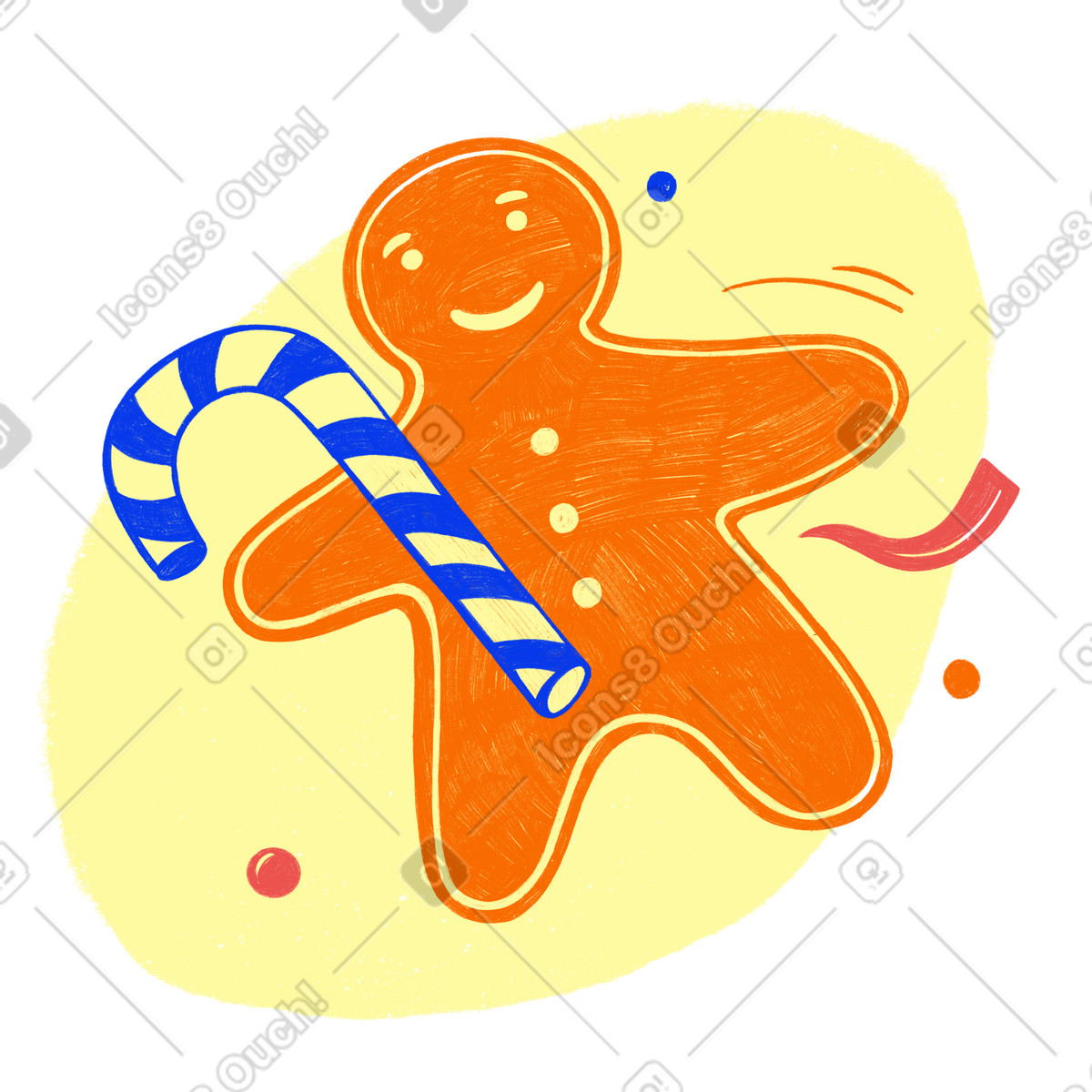 Gingerbread cookie and candy stick illustration in Biro style download in PNG, SVG