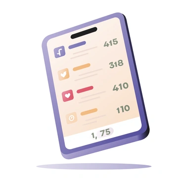 A digital flat illustration of a smartphone facing forward, displaying a colorful social media poll on its screen. The poll includes three vibrant options in distinct colors: one option is in bright blue, another in bold red, and the third in sunny yellow. Each option has a visual representation, such as an icon or symbol, next to it. Below the options, the current vote counts are shown, with the blue option having the highest number of votes indicated in large, clear numbers. The background of the phone's screen is a subtle gradient that enhances the poll's vibrancy, and the phone is resting on a flat surface that suggests a cozy setting.