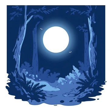 A glowing orb of light hovers in the air, radiating a soft and warm illumination. The orb is surrounded by a dense, dark forest filled with tall trees and thick underbrush. The light emanating from the orb casts gentle shadows on the rough tree trunks and the forest floor, hinting at the shapes of ferns and scattered leaves. Wisps of fog drift through the scene, partially obscuring the base of the trees. The atmosphere is filled with an air of mystery, drawing the viewer's attention to the captivating glowing orb.