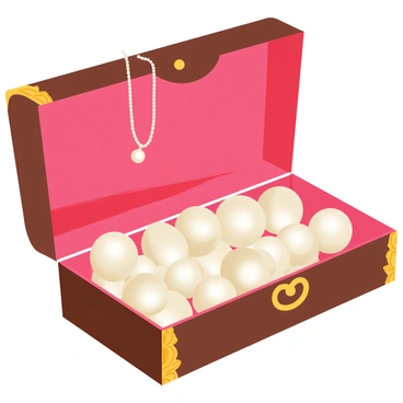 An open vintage jewelry box filled with pearls of various sizes