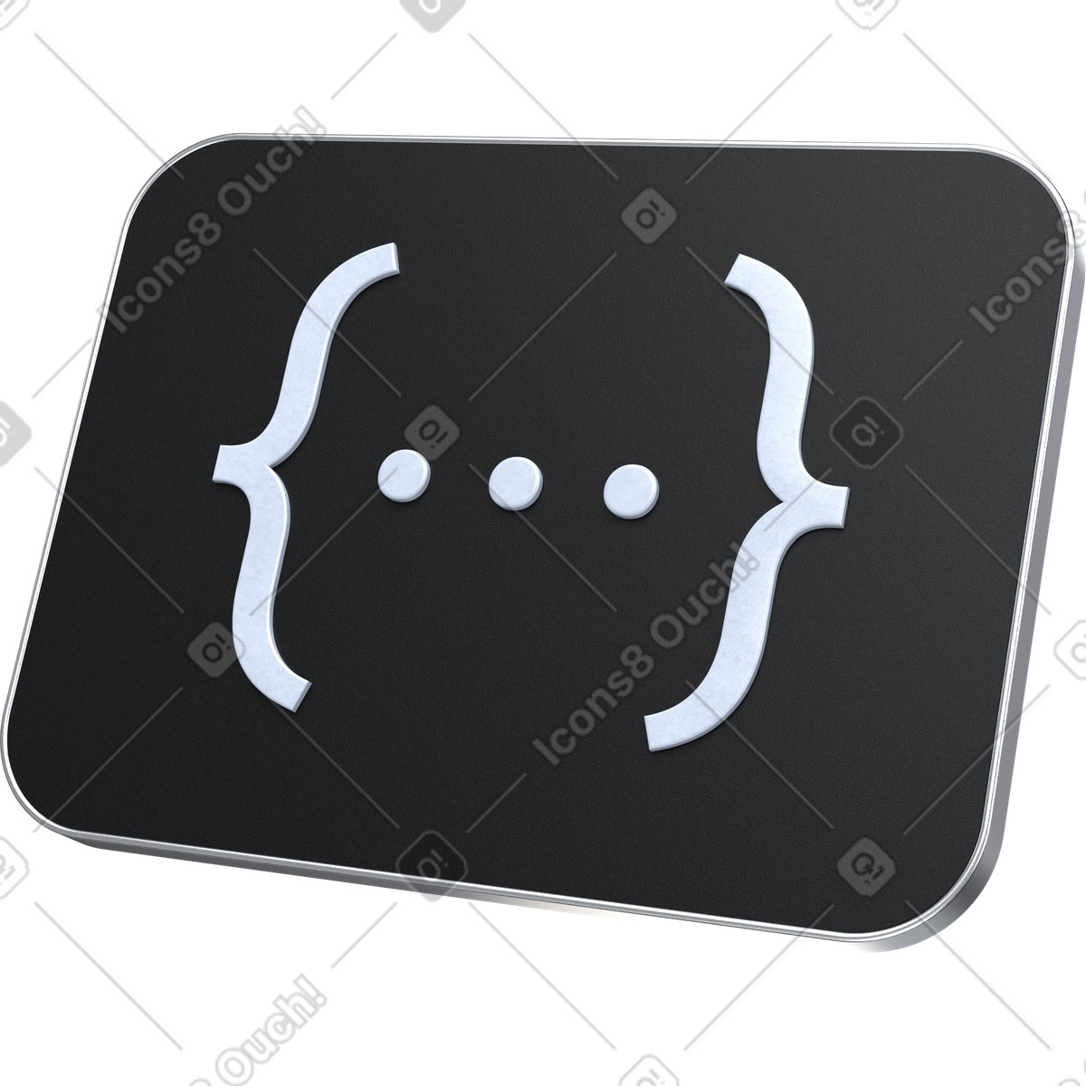 Programming syntax icon, Code brackets symbol, Developer interface element illustration in 3D Pro style download in PNG, SVG