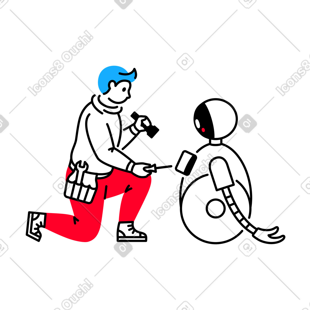 Service man repairing a robot illustration repair clipart graphics vector