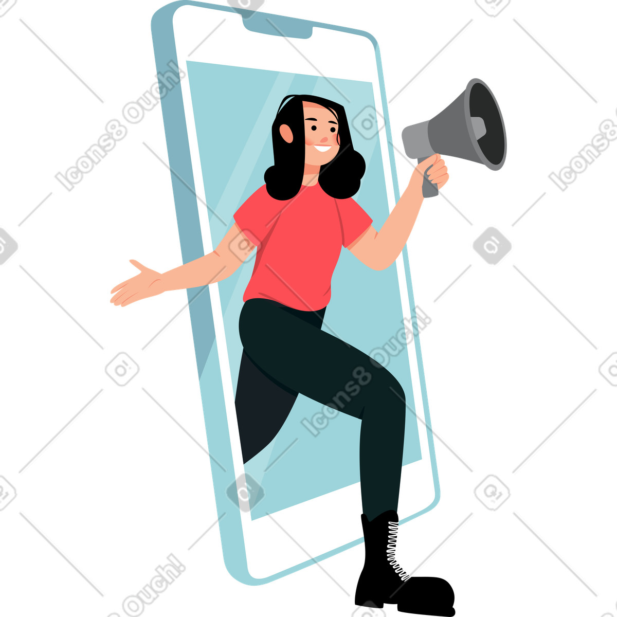 Ilustração de Menina com um alto-falante em no estilo Lagom para baixar em PNG, SVG